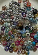 MURANO GLASS EUROPEAN BEADS SPACERS CHARMS JEWELRY MAKING ASSORTED 7.2oz Pkg picture