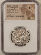 c. 95-75 BC GREECE SELEUCID KINGDOM PHILIP I SILVER AR TETRADRACHM - NGC XF picture