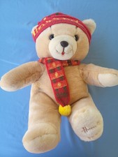 Vintage 1988 Harrods Plush Teddy Bear w/ Knit Hat & Scarf, Signed, Embroidered picture