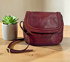 TIGNANELLO Genuine Leather Crossbody Saddle Bag Maroon Shoulder Purse VINTAGE picture