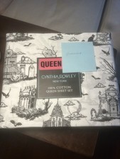 Cynthia Rowley QUEEN Sheet Set Halloween Haunted House Toile Spooky Gothic picture