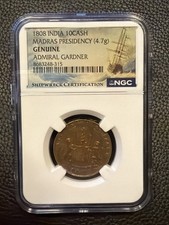 1808 India 10 Cash Admiral Gardner Shipwreck Coin NGC Genuine Madras Presidency picture