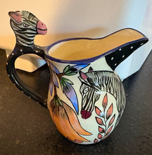 Vintage 1999 Ardmore Ceramic Art Zebra Pitcher Jug Hand-Painted South Africa 4