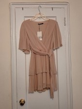 ZARA Brand New Size M WOMEN'S Pleated Mini Dress Peach Color picture