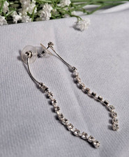  Vintage Clear Rhinestone Shoulder Duster Earrings Long Curved Dangle Bridal picture
