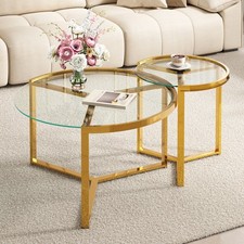 2PC Transparent Glass Nesting Coffee Table Set Round Cocktail Table Center Table picture