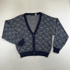 Vintage Stefano Cardigan Sweater Mens Small Blue Geometric Knit Button V-Neck picture