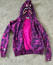 A Bathing Ape BAPE Purple/Pink Camo Shark Full Zip Fleece Hoodie Women L picture