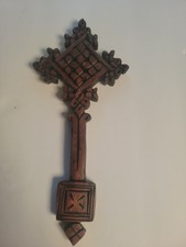 Vintage Ethiopian Hand Carved Wooden Coptic Cross African Tribal Christian Art picture