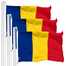 G128 3 Pack: Romania Romanian Flag 3x5 Ft Printed 150D Poly, Indoor/Outdoor picture