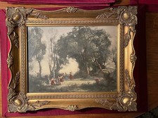 Antique 19thC Chromolithograph Dancing Nymphs in Ornate Gilt Frame – Romantic picture