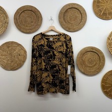 NEW Chico's Cheetah Cross Long Sleeve Layer Tee T-Shirt Top 2 / Large picture