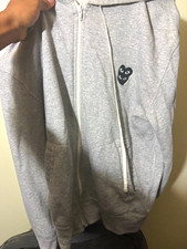 Comme Des Garcons Play Gray Full Zip Fleece Hoodie Heart Logo Pockets M picture