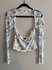 Windsor Floral Lace Crop Top Size M White Blue picture
