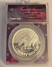 🌟 Rare Vintage 1983 Liberty Silver A-Mark 1 oz .999 Silver ANACS MS68 Cameo 🌟 picture