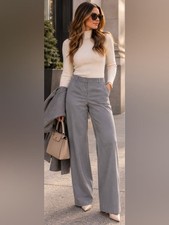 NEW Vince Camuto Gray Faux Suede Wide Leg Trouser Pants Size 10 picture