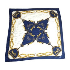 Hermes Women's SILK Blue Gold Equestrian Horses Square Foulard Scarf picture