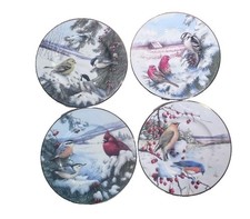 Lenox Winter Greeting Fine Bone China Plates Set Of 4 Cardinal, Woodpecker, Chic picture