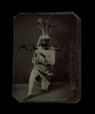 1/9 Tintype Antique 1860s Tintype Photo Man Dressed as Indian Holding Bow picture