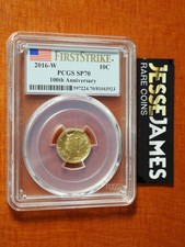 2016 W 10C GOLD MERCURY DIME PCGS SP70 FIRST STRIKE 100TH ANNIVERSARY LABEL picture