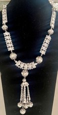 FABULOUS DRAMATIC STATEMENT VTG RHINESTONE DRIPPING TASSEL BIB NECKLACE picture