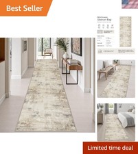 Elegant 3x14 Beige Brown Abstract Rug - Stain-Resistant & Machine Washable picture