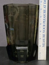 Art Deco Smoked Glass Vase Bohemian Czech 1930s Faceted Paneled Moser Style READ picture