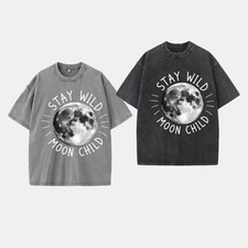 Y2K Oversized Washed Stay Wild Moon Child Graphic Tee Vintage Celestial Shirt picture