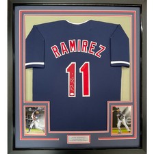 FRAMED Autographed/Signed JOSE RAMIREZ 35x39 Cleveland Blue Jersey BAS COA picture