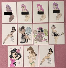 PICK ONE - Original Art ACEO Miniature Watercolor Pin Up Burlesque Girls Sexy picture