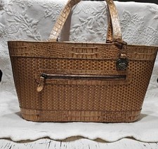 Vintage Brahmin Woven Leather Tote Bag - Honey Tan Croc Trim - Excellent Cond. picture