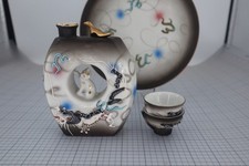 Vintage Japanese Whistling Sake Set Dragonware Moriage Decanter w/ Plate & 2 Cup picture