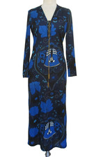 Vintage 60s 70s Black Blue Maxi Dress Psychedelic Print S Women Chain Detail picture