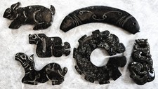 Collection of Six Chinese Hongshan Culture Black Magnet Jade Carvings picture