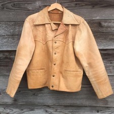 Vintage Leather Jacket East West North Beach Gandalf Carolina L Orange Beige picture