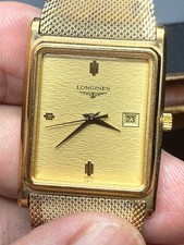 Vintage Longines Quartz Tank Watch - Champagne Dial, Date - Mid-Century Swiss picture