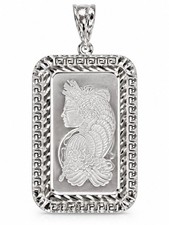 PAMP Suisse 1 oz Silver Bar Pendant 925 Sterling Bezel Lady Fortuna Rope Chain picture