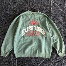 Stussy AU Extra Tough Workgear Heavyweight Garment Dyed Crewneck Green Size: M picture
