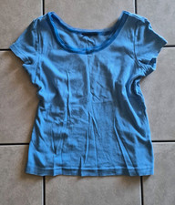 Vintage Y2K Women's Blue Solid Scoop Neck Cap Sleeve Knit Cotton Frill Crop Top picture