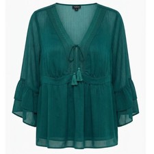 NEW Torrid Green Chiffon Babydoll Top 3X 22-24 Metallic Stripe Semi-Sheer - AC picture