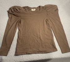 Nation LTD Top Womens Brown Small Modest  Puff Sleeve Long Sleeve Top picture