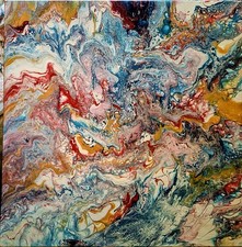 Abstract, Pour, Painting, Medium-sized, Red, Blue, Gold, Canvas, Original, OOAK picture