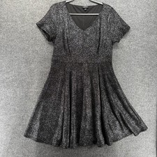 Torrid Dress Womens L Black Glitter V-Neck Fit Flare Cocktail Event Classy Prep picture