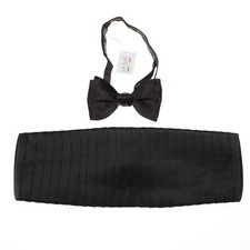Italo Ferretti NWT Vertical Pleat Cummerbund & Bow Tie Set Adjustable Size Black picture