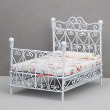 1:12 Dollhouse Miniature Iron Double Bed Bedroom Scene Model Ornament Layout picture
