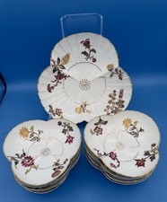 Vintage C.F. Haviland LIMOGES Porcelain 9-pc Lobed Berry Set - Floral, Gold Trim picture