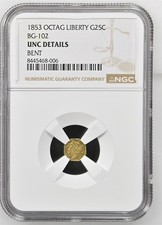 1853 G25C California Fractional Gold / BG-102 NGC UNC / Better Period One picture