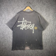 Vintage Stussy Shirt Mens XL Black 90s Basic Logo Faded Skate Surf Rare Tribe picture