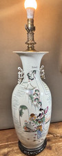 Vintage Chinese Famille Rose Porcelain Table Lamp Hand Painted Hong Kong 32 Inch picture
