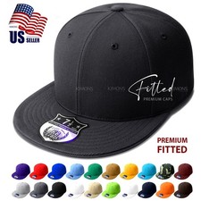 Premium Solid Fitted Baseball Cap Hat Blank Plain Flat Bill 9-Sizes Trucker 2026 picture